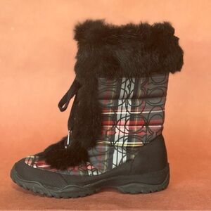 Coach Jennie Plaid Winter Boots with Fur Trim
